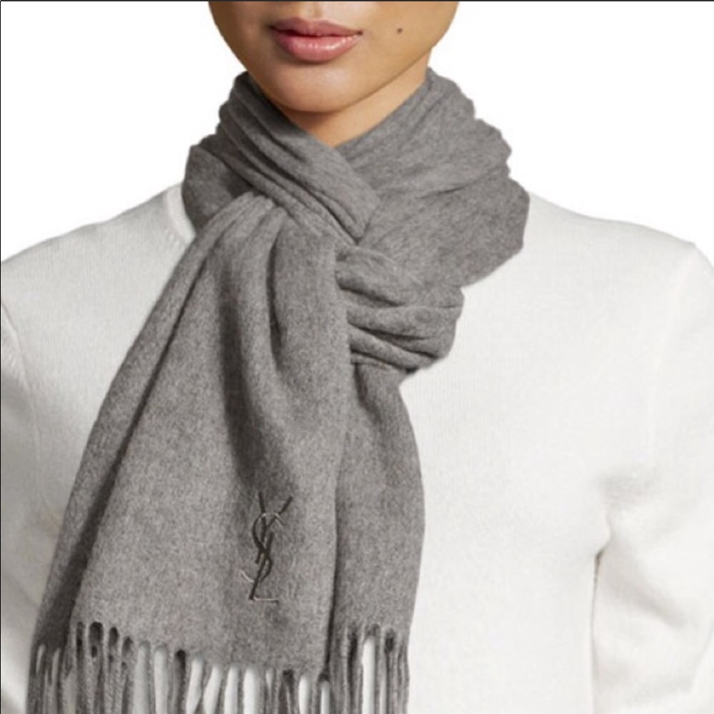 - YSL Grey Wool Scarf